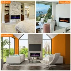 Electric Remote Control 5100 BTU 50 In. Wall Electric Fireplace -Fire Place Store black costway wall mounted electric fireplaces ghm0254 1f 1000