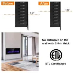 Electric Remote Control 5100 BTU 50 In. Wall Electric Fireplace -Fire Place Store black costway wall mounted electric fireplaces ghm0254 44 1000
