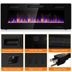 Electric Remote Control 5100 BTU 50 In. Wall Electric Fireplace -Fire Place Store black costway wall mounted electric fireplaces ghm0254 c3 1000