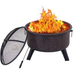 Irene 26 In. X 22 In. Outdoor Wood Black Patio Fire Pits Burning Fire Pit -Fire Place Store black direct wicker wood burning fire pits md6259066 4f 1000