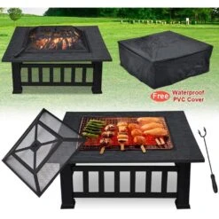 Maxwell 31 In. W X 16 In. H Square Steel Deep Wood Burning Bowl Fire Pit With Cover -Fire Place Store black direct wicker wood burning fire pits ui jyl 3004 mbk 1f 1000