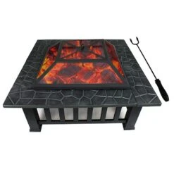 Maxwell 31 In. W X 16 In. H Square Steel Deep Wood Burning Bowl Fire Pit With Cover -Fire Place Store black direct wicker wood burning fire pits ui jyl 3004 mbk 44 1000