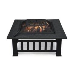 Maxwell 31 In. W X 16 In. H Square Steel Deep Wood Burning Bowl Fire Pit With Cover -Fire Place Store black direct wicker wood burning fire pits ui jyl 3004 mbk 76 1000