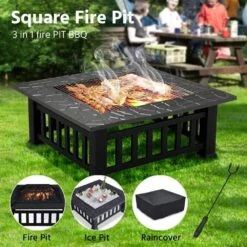 Maxwell 31 In. W X 16 In. H Square Steel Deep Wood Burning Bowl Fire Pit With Cover -Fire Place Store black direct wicker wood burning fire pits ui jyl 3004 mbk fa 1000
