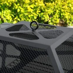 32 In. Square Metal Fire Pit Table With Steel Construction In Black, Outdoor Firepit Stove With Flame Cut-out Pattern -Fire Place Store black ecochic spaces inc wood burning fire pits fzzw1951p173120 44 1000