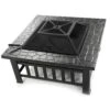 32 In. Square Metal Fire Pit Table With Steel Construction In Black, Outdoor Firepit Stove With Flame Cut-out Pattern