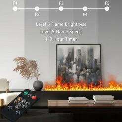 46 In. Smart Freestanding Electric Fireplace Inserts With APP Control In Black, Water Vapor Fireplace With Remote, Timer -Fire Place Store black edendirect freestanding electric fireplaces ed dan 120 1f 1000