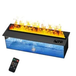 46 In. Smart Freestanding Electric Fireplace Inserts With APP Control In Black, Water Vapor Fireplace With Remote, Timer