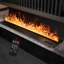 46 In. Smart Freestanding Electric Fireplace Inserts With APP Control In Black, Water Vapor Fireplace With Remote, Timer -Fire Place Store black edendirect freestanding electric fireplaces ed dan 120 76 1000