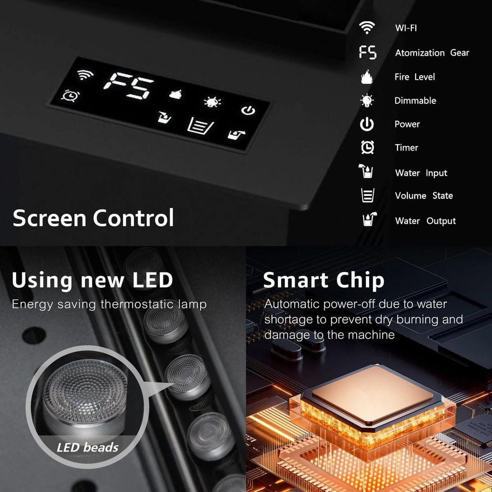 30 In. Recessed Freestanding Electric Fireplace In Black, Water Vapor Fireplace With Remote, Timer, Touch 9-Colors Flame 6 30 In. Recessed Freestanding Electric Fireplace In Black, Water Vapor Fireplace With Remote, Timer, Touch 9-Colors Flame - Image 6