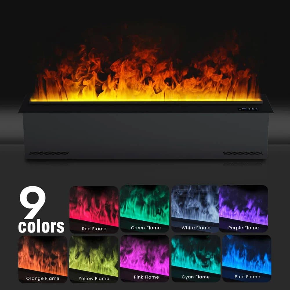 30 In. Recessed Freestanding Electric Fireplace In Black, Water Vapor Fireplace With Remote, Timer, Touch 9-Colors Flame 4 30 In. Recessed Freestanding Electric Fireplace In Black, Water Vapor Fireplace With Remote, Timer, Touch 9-Colors Flame - Image 4