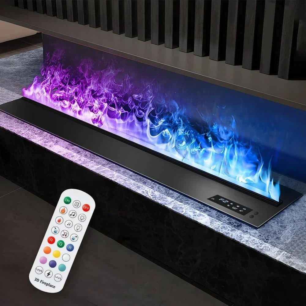 30 In. Recessed Freestanding Electric Fireplace In Black, Water Vapor Fireplace With Remote, Timer, Touch 9-Colors Flame 8 30 In. Recessed Freestanding Electric Fireplace In Black, Water Vapor Fireplace With Remote, Timer, Touch 9-Colors Flame - Image 8