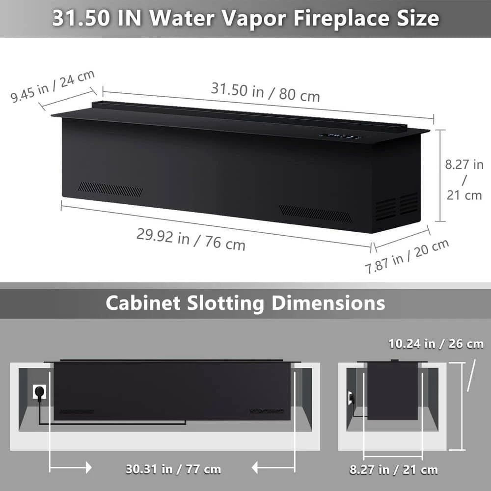 30 In. Recessed Freestanding Electric Fireplace In Black, Water Vapor Fireplace With Remote, Timer, Touch 9-Colors Flame 9 30 In. Recessed Freestanding Electric Fireplace In Black, Water Vapor Fireplace With Remote, Timer, Touch 9-Colors Flame - Image 9