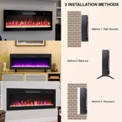 42 In. Wall Mount Electric Fireplace With Remote And Multi Color Flame & Emberbed, LED Light Heater In Black -Fire Place Store black edendirect wall mounted electric fireplaces ed zf42d03f c3 1000