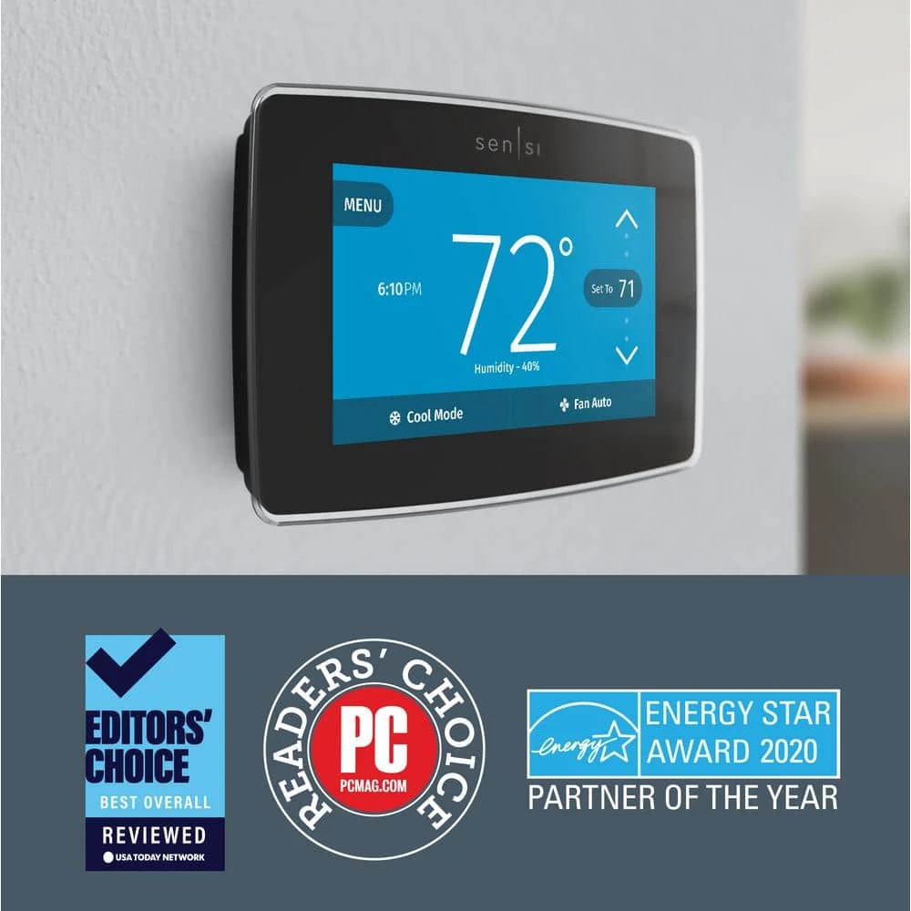 Emerson Sensi Touch 7-day Programmable Wi-Fi Smart Thermostat With Touchscreen Color Display, C-wire Required - Black 2 Emerson Sensi Touch 7-day Programmable Wi-Fi Smart Thermostat With Touchscreen Color Display, C-wire Required - Black - Image 2