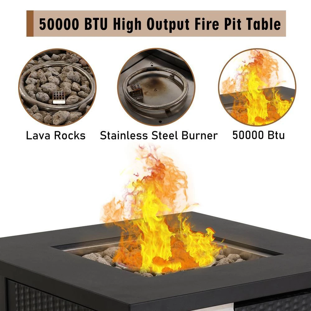 CLIHOME 30 In. W X 25 In. H All Iron Square Gas Firepit With Lave Rocks 5 CLIHOME 30 In. W X 25 In. H All Iron Square Gas Firepit With Lave Rocks - Image 5