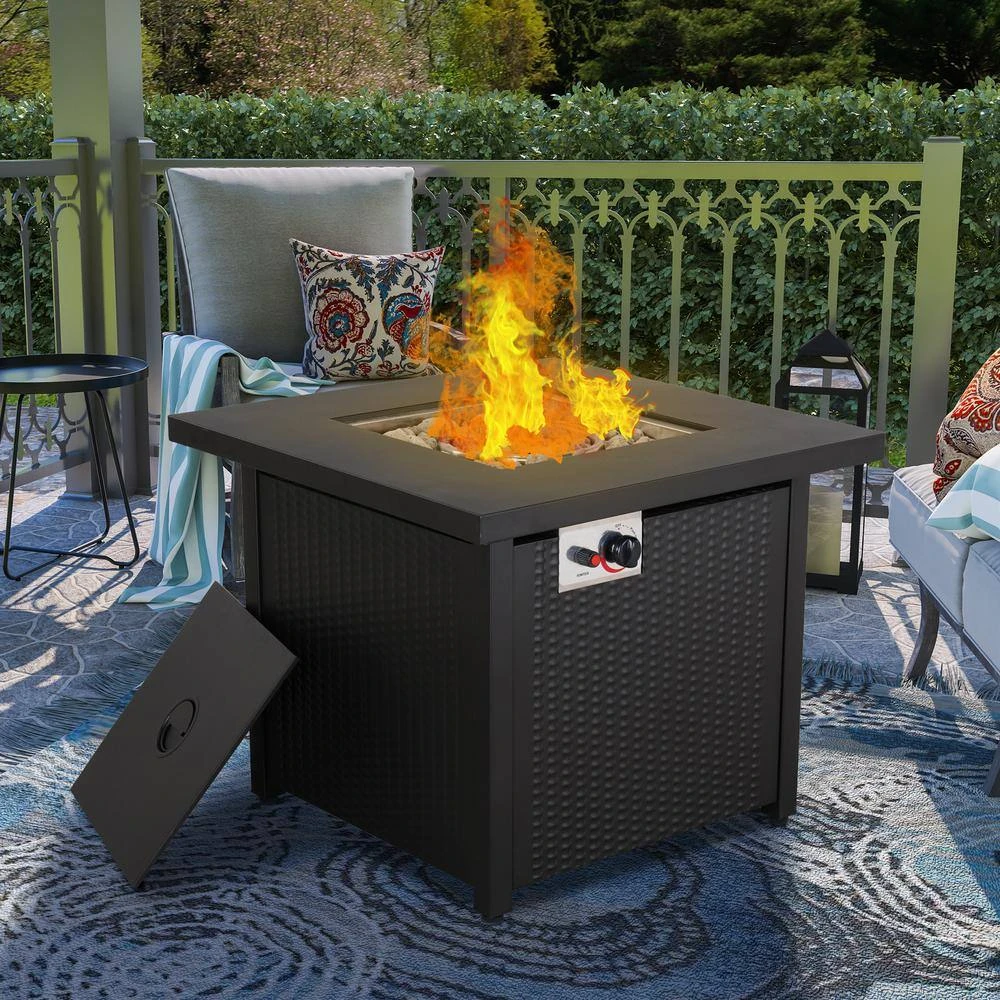 CLIHOME 30 In. W X 25 In. H All Iron Square Gas Firepit With Lave Rocks 7 CLIHOME 30 In. W X 25 In. H All Iron Square Gas Firepit With Lave Rocks - Image 7