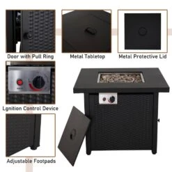 CLIHOME 30 In. W X 25 In. H All Iron Square Gas Firepit With Lave Rocks 12 CLIHOME 30 In. W X 25 In. H All Iron Square Gas Firepit With Lave Rocks -Fire Place Store black fire pit kits cl 50 44 1000