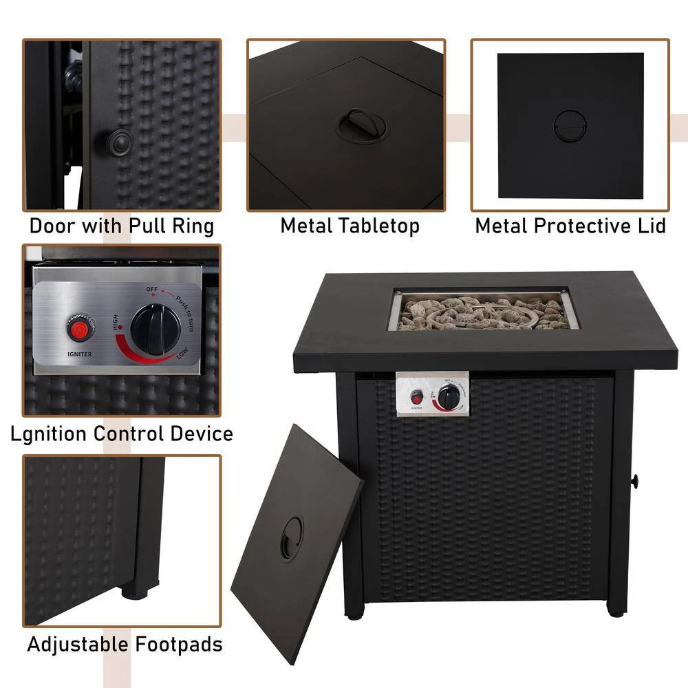 CLIHOME 30 In. W X 25 In. H All Iron Square Gas Firepit With Lave Rocks 6 CLIHOME 30 In. W X 25 In. H All Iron Square Gas Firepit With Lave Rocks - Image 6