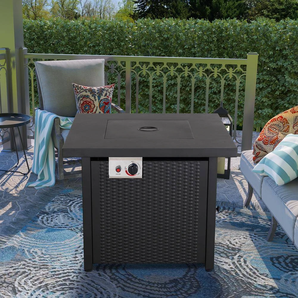 CLIHOME 30 In. W X 25 In. H All Iron Square Gas Firepit With Lave Rocks 2 CLIHOME 30 In. W X 25 In. H All Iron Square Gas Firepit With Lave Rocks - Image 2