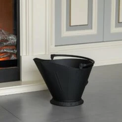 Indoor And Outdoor Black Iron Ash Bucket Use For Fire Pit, Wood Burning Stove, Grill -Fire Place Store black gardenised ash buckets qi004555 1d 1000