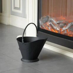Indoor And Outdoor Black Iron Ash Bucket Use For Fire Pit, Wood Burning Stove, Grill -Fire Place Store black gardenised ash buckets qi004555 31 1000
