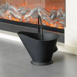 Indoor And Outdoor Black Iron Ash Bucket Use For Fire Pit, Wood Burning Stove, Grill -Fire Place Store black gardenised ash buckets qi004555 4f 1000