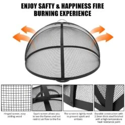 41 In. Outdoor Round Carbon Steel Mesh Fire Pit Spark Screen Cover With Hinged Door 12 41 In. Outdoor Round Carbon Steel Mesh Fire Pit Spark Screen Cover With Hinged Door -Fire Place Store black garvee fire pit covers and accessories hdtpho 166wb0mp 1f 1000