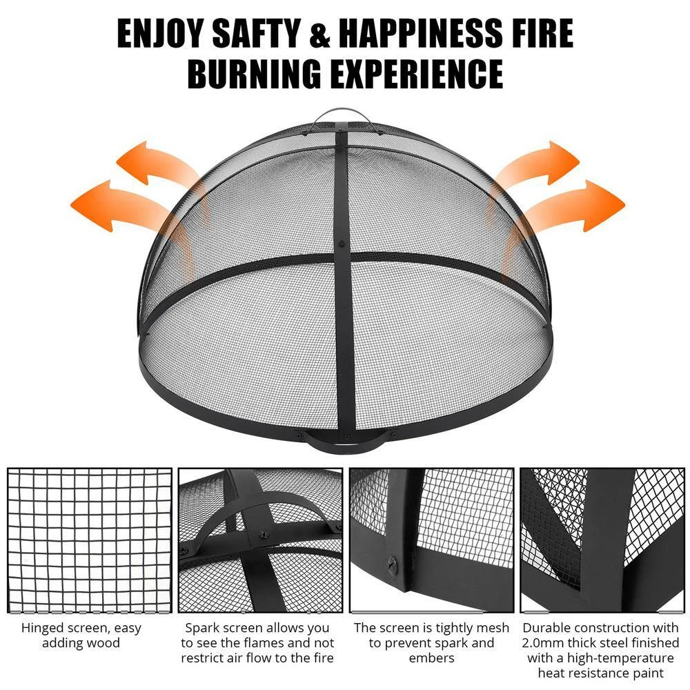 41 In. Outdoor Round Carbon Steel Mesh Fire Pit Spark Screen Cover With Hinged Door 5 41 In. Outdoor Round Carbon Steel Mesh Fire Pit Spark Screen Cover With Hinged Door - Image 5