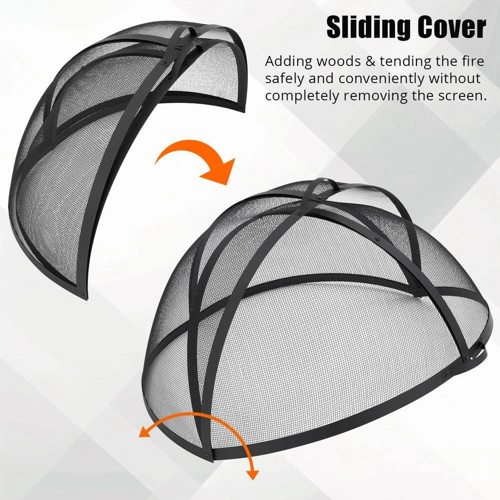 41 In. Outdoor Round Carbon Steel Mesh Fire Pit Spark Screen Cover With Hinged Door 4 41 In. Outdoor Round Carbon Steel Mesh Fire Pit Spark Screen Cover With Hinged Door - Image 4