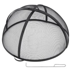 41 In. Outdoor Round Carbon Steel Mesh Fire Pit Spark Screen Cover With Hinged Door