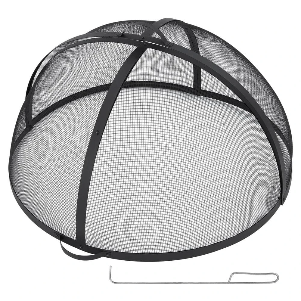41 In. Outdoor Round Carbon Steel Mesh Fire Pit Spark Screen Cover With Hinged Door 1 41 In. Outdoor Round Carbon Steel Mesh Fire Pit Spark Screen Cover With Hinged Door