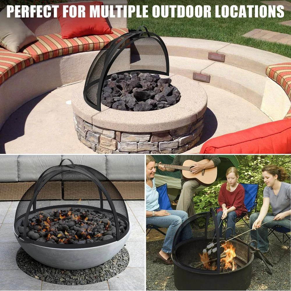 41 In. Outdoor Round Carbon Steel Mesh Fire Pit Spark Screen Cover With Hinged Door 2 41 In. Outdoor Round Carbon Steel Mesh Fire Pit Spark Screen Cover With Hinged Door - Image 2
