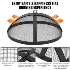 30 In. Outdoor Round Carbon Steel Mesh Fire Pit Spark Screen Cover -Fire Place Store black garvee fire pit covers and accessories hdtpho 166wfg30 4f 1000