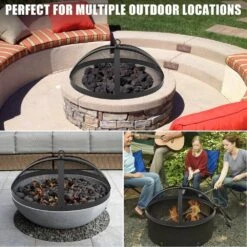 30 In. Outdoor Round Carbon Steel Mesh Fire Pit Spark Screen Cover -Fire Place Store black garvee fire pit covers and accessories hdtpho 166wfg30 76 1000