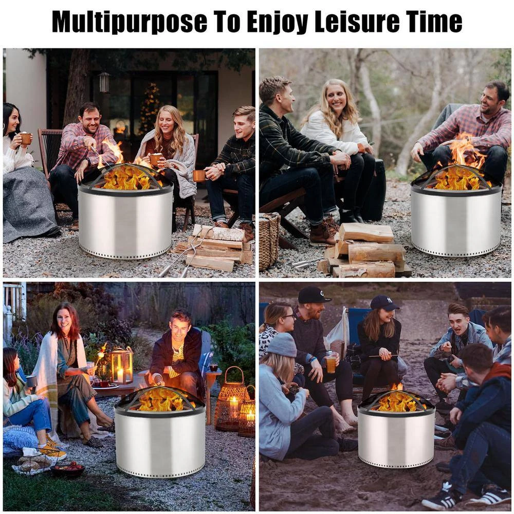 30 In. Outdoor Round Carbon Steel Mesh Fire Pit Spark Screen Cover With Poker 7 30 In. Outdoor Round Carbon Steel Mesh Fire Pit Spark Screen Cover With Poker - Image 7