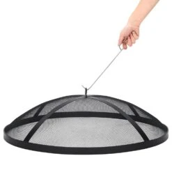 36 In. Outdoor Round Carbon Steel Mesh Fire Pit Spark Screen Cover With Poker