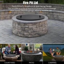 28 In. Outdoor Round Carbon Steel Fire Pit Lid Cover With Handle -Fire Place Store black garvee fire pit covers and accessories hdtpho 167ik1nx 76 1000