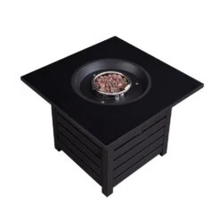 CLIHOME 32 In. Patio Black Square Outdoor Gas Fire Pit With Waterproof Cover, Suitable For The Garden Or Balcony -Fire Place Store black gas fire pits cl bn3610 1f 1000