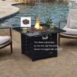 CLIHOME 32 In. Patio Black Square Outdoor Gas Fire Pit With Waterproof Cover, Suitable For The Garden Or Balcony -Fire Place Store black gas fire pits cl bn3610 d4 1000