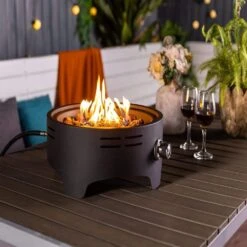 Black 15 In. Propane Gas Tabletop Fire Pit, 40000 BTU Round Steel Outdoor Fire Pit For Living Room Garden Balcony -Fire Place Store black gas fire pits dd 101 31 1000