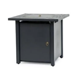 30 In. 50000 BTU Black Square Steel Propane Outdoor Fire Pit Table With Steel Lid And Rocks -Fire Place Store black gas fire pits ff fp005 h 1f 1000