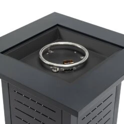 28 In. 50000 BTU Black Square Steel Propane Outdoor Fire Pit Table With Steel Lid And Rocks -Fire Place Store black gas fire pits ff fp008 h 1f 1000