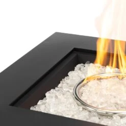 28 In. 50000 BTU Black Square Steel Propane Outdoor Fire Pit Table With Steel Lid And Rocks -Fire Place Store black gas fire pits ff fp008 h 44 1000