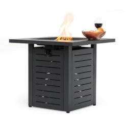28 In. 50000 BTU Black Square Steel Propane Outdoor Fire Pit Table With Steel Lid And Rocks -Fire Place Store black gas fire pits ff fp008 h 4f 1000
