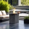 28 In. 50000 BTU Black Square Steel Propane Outdoor Fire Pit Table With Steel Lid And Rocks