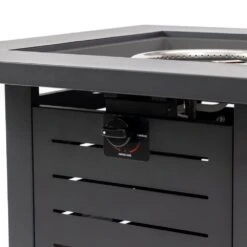 28 In. 50000 BTU Black Square Steel Propane Outdoor Fire Pit Table With Steel Lid And Rocks -Fire Place Store black gas fire pits ff fp008 h fa 1000