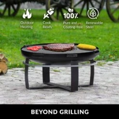 Viking 32 In. Fire Pit With Grill Plate And Cover Lid -Fire Place Store black good directions wood burning fire pits 111262gc 4f 1000
