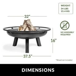 Porto 32 In. Fire Pit With Cover Lid -Fire Place Store black good directions wood burning fire pits 111267c 1f 1000