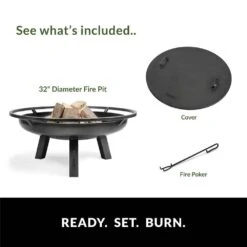 Porto 32 In. Fire Pit With Cover Lid -Fire Place Store black good directions wood burning fire pits 111267c 44 1000